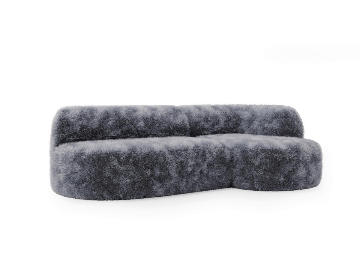 ECKSOFA Teddystoff Dunkelgrau  - Dunkelgrau/Schwarz, Design, Kunststoff/Textil (218/156cm) - Livetastic