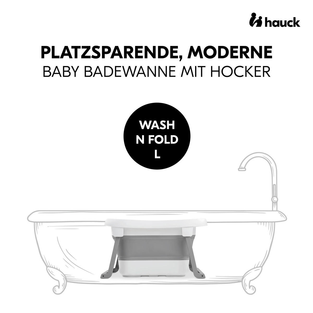 BABYBADEWANNE Wash N Fold  - Hellgrau/Weiß, Basics, Kunststoff (56/44/78cm) - Hauck