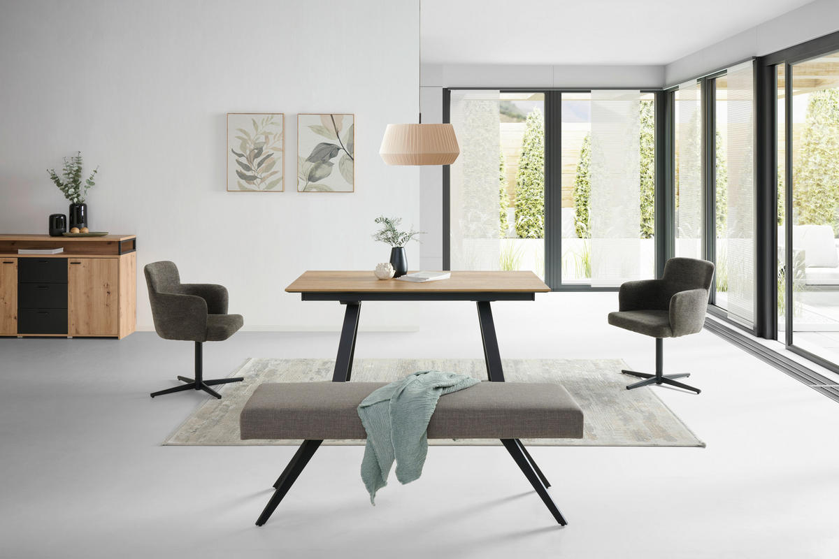 SITZBANK in Metall, Textil Hellgrau  - Hellgrau/Schwarz, KONVENTIONELL, Textil/Metall (140/49/47cm) - MID.YOU