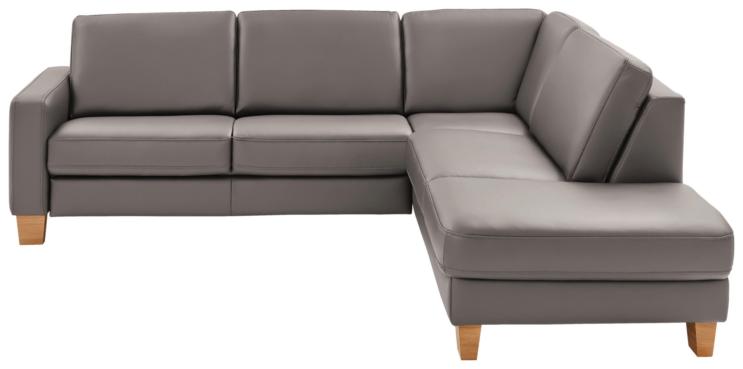 ECKSOFA in Echtleder Hellgrau  - Eiche Bianco/Hellgrau, Konventionell, Leder/Holz (257/235cm) - Valdera