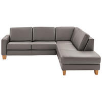 ECKSOFA in Echtleder Hellgrau  - Eiche Bianco/Hellgrau, Konventionell, Leder/Holz (257/235cm) - Valdera
