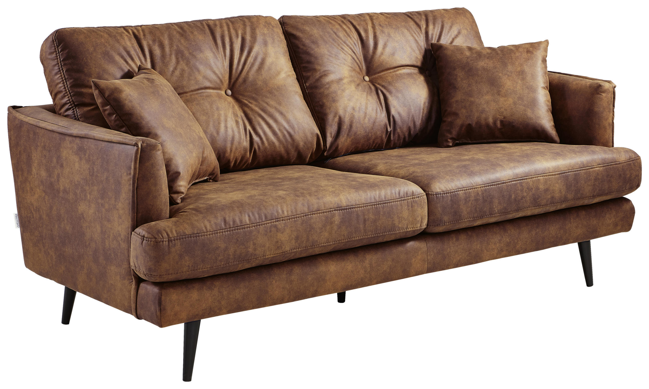ZWEISITZER-SOFA Lederlook Cognac - Cognac/Schwarz, Design, Holz/Textil (187/89/92cm) - Carryhome