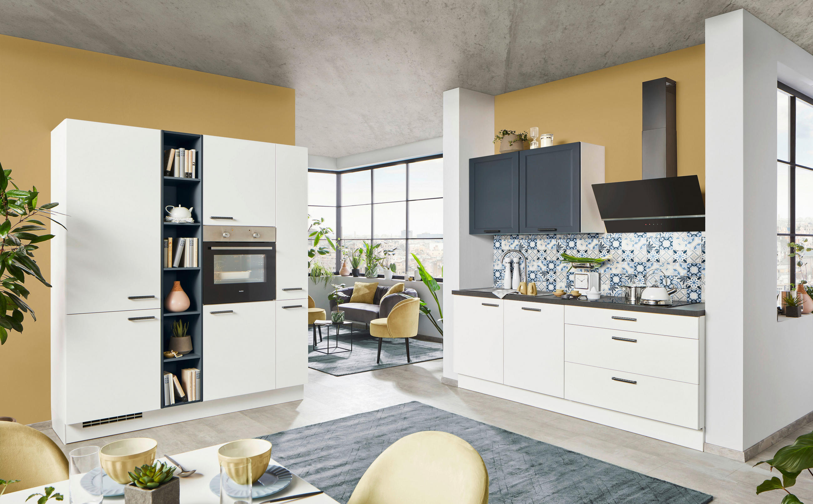 HÖRNKÖK 180/220 cm  i blå, vit  - vit/blå, Design, trämaterial (180/220cm) - Celina