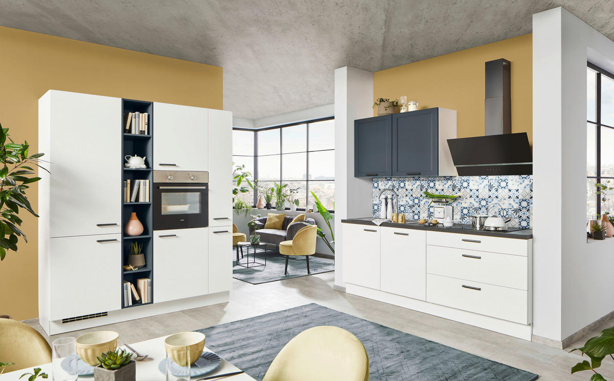 HÖRNKÖK 180/220 cm  i blå, vit  - vit/blå, Design, trämaterial (180/220cm) - Celina