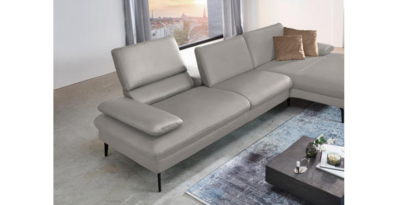 ECKSOFA in Echtleder Hellgrau 325/157 cm - Hellgrau/Schwarz, Design, Leder/Metall (325/157cm) - Dieter Knoll