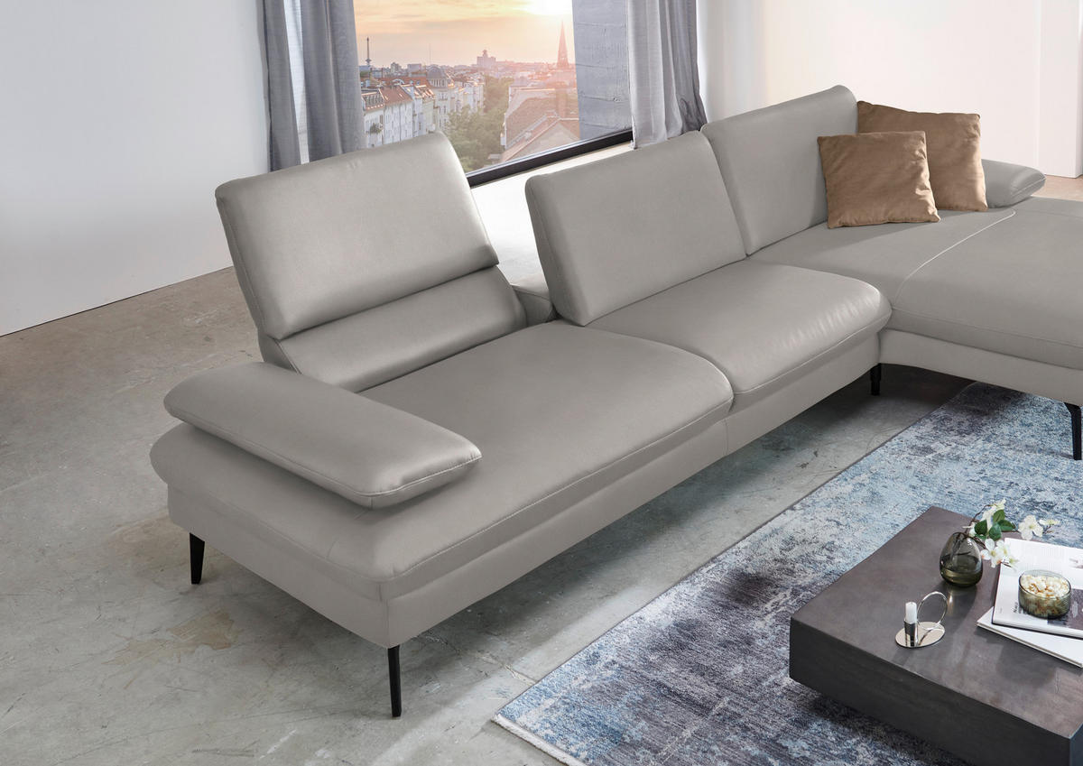 ECKSOFA in Echtleder Hellgrau  - Hellgrau/Schwarz, Design, Leder/Metall (325/157cm) - Dieter Knoll