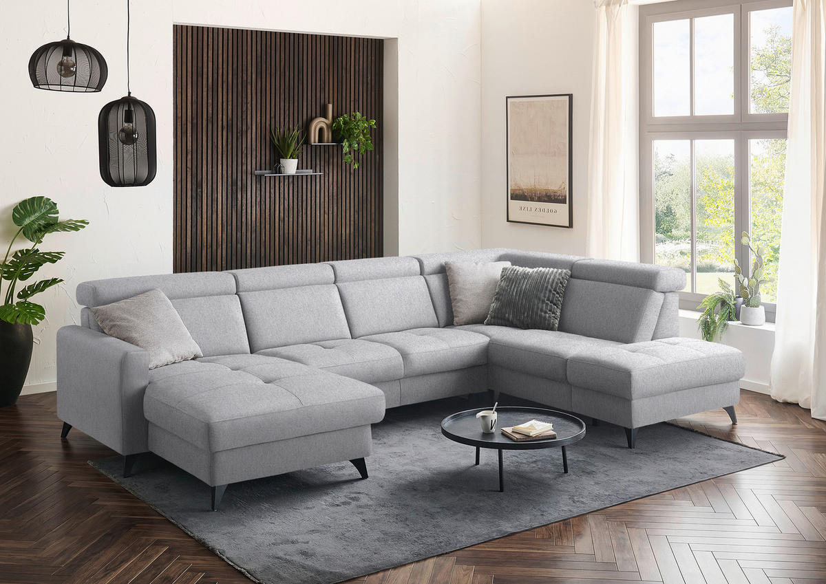 WOHNLANDSCHAFT Beldomo System in Flachgewebe Silberfarben  - Silberfarben/Schwarz, KONVENTIONELL, Textil/Metall (174/333/215cm) - Beldomo System