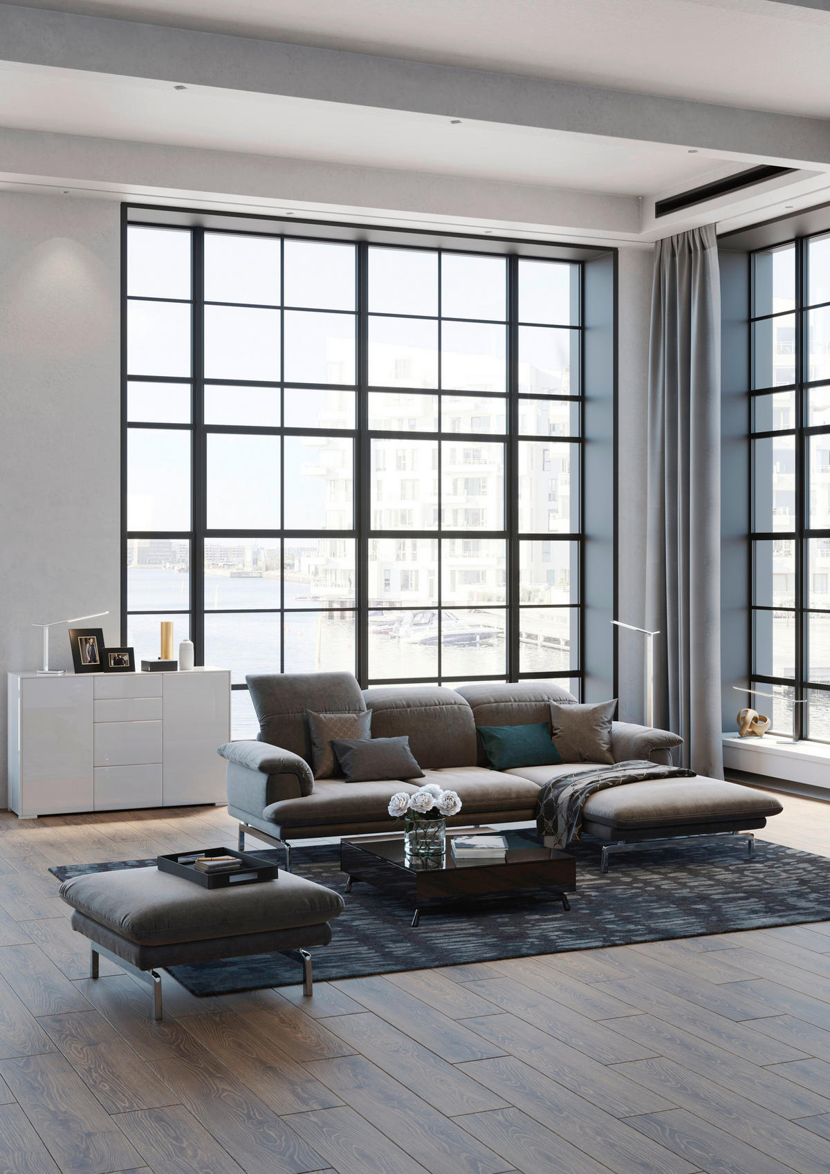 ECKSOFA in Chenille Grau  197/294 cm  - Alufarben/Grau, Design, Textil/Metall (197/294cm) - Joop!