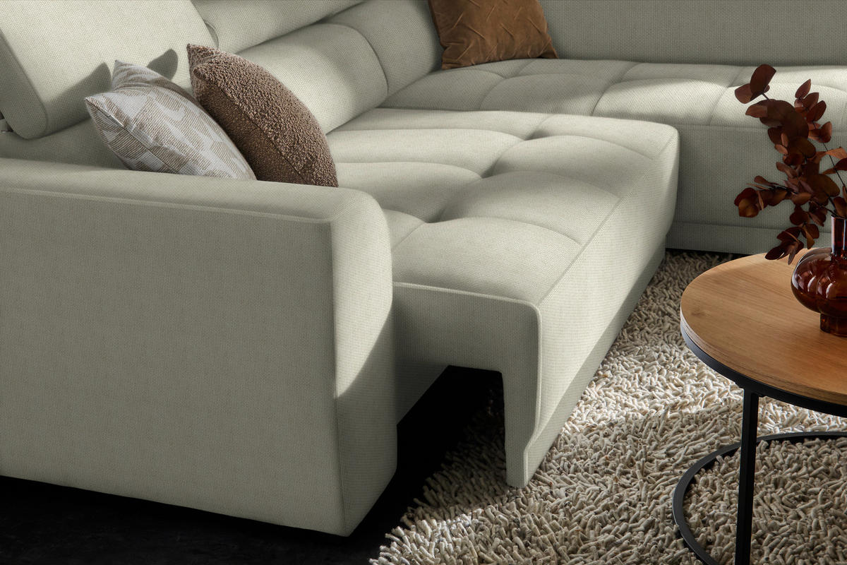 ECKSOFA in Struktur Greige  - Greige/Schwarz, Design, Kunststoff/Textil (284/205cm) - MID.YOU