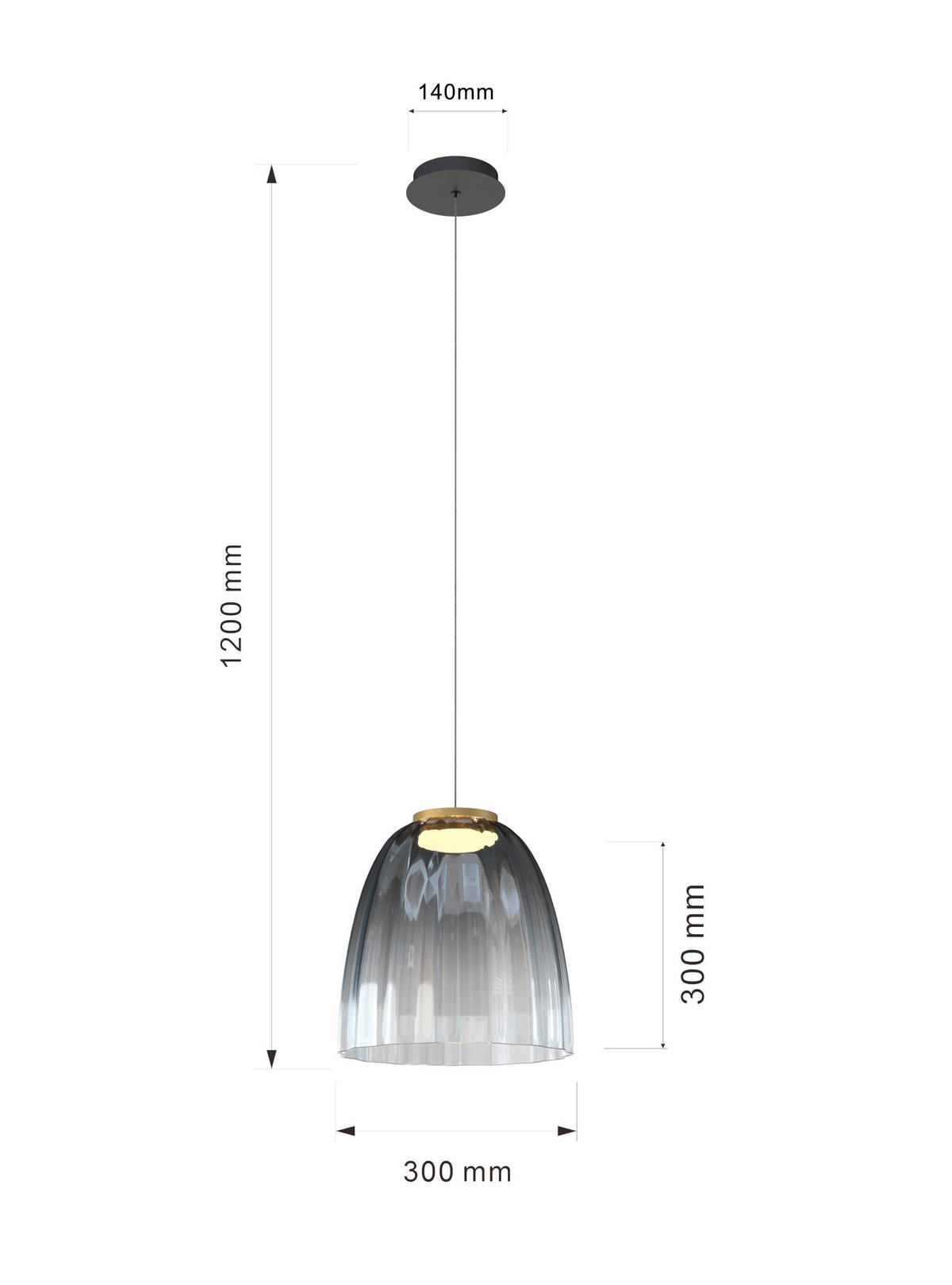 LED-HÄNGELEUCHTE Valence 30/150 cm   - Goldfarben/Schwarz, Design, Glas/Metall (30/150cm) - Wofi
