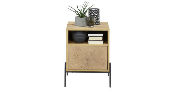 NACHTSCHRANK 44/55/40 cm - Eichefarben/Schwarz, Design, Holzwerkstoff/Metall (44/55/40cm) - Carryhome