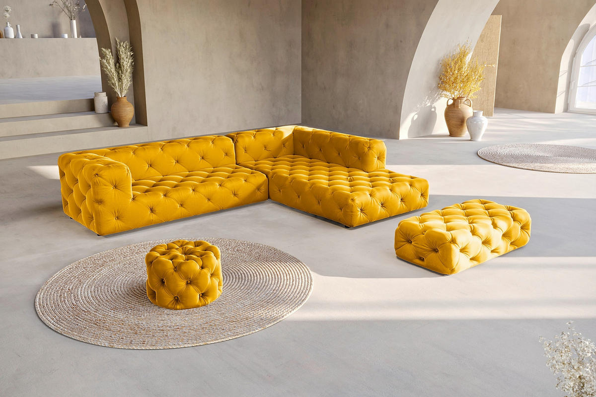 ECKSOFA Fresco in Samt Senfgelb  325/228 cm  - Senfgelb/Schwarz, Design, Kunststoff/Textil (325/228cm) - P & B