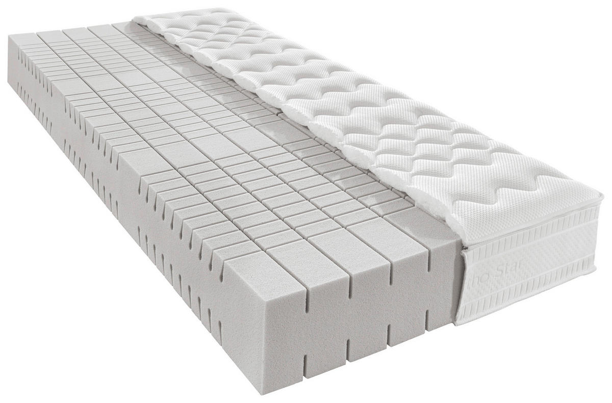 KALTSCHAUMMATRATZE ORTHO STAR MED KS, 90/190 cm, Höhe ca.: 21 cm, H2 = mittel, 7-Zonen - Weiß, KONVENTIONELL, Textil (90/190cm) - Novel