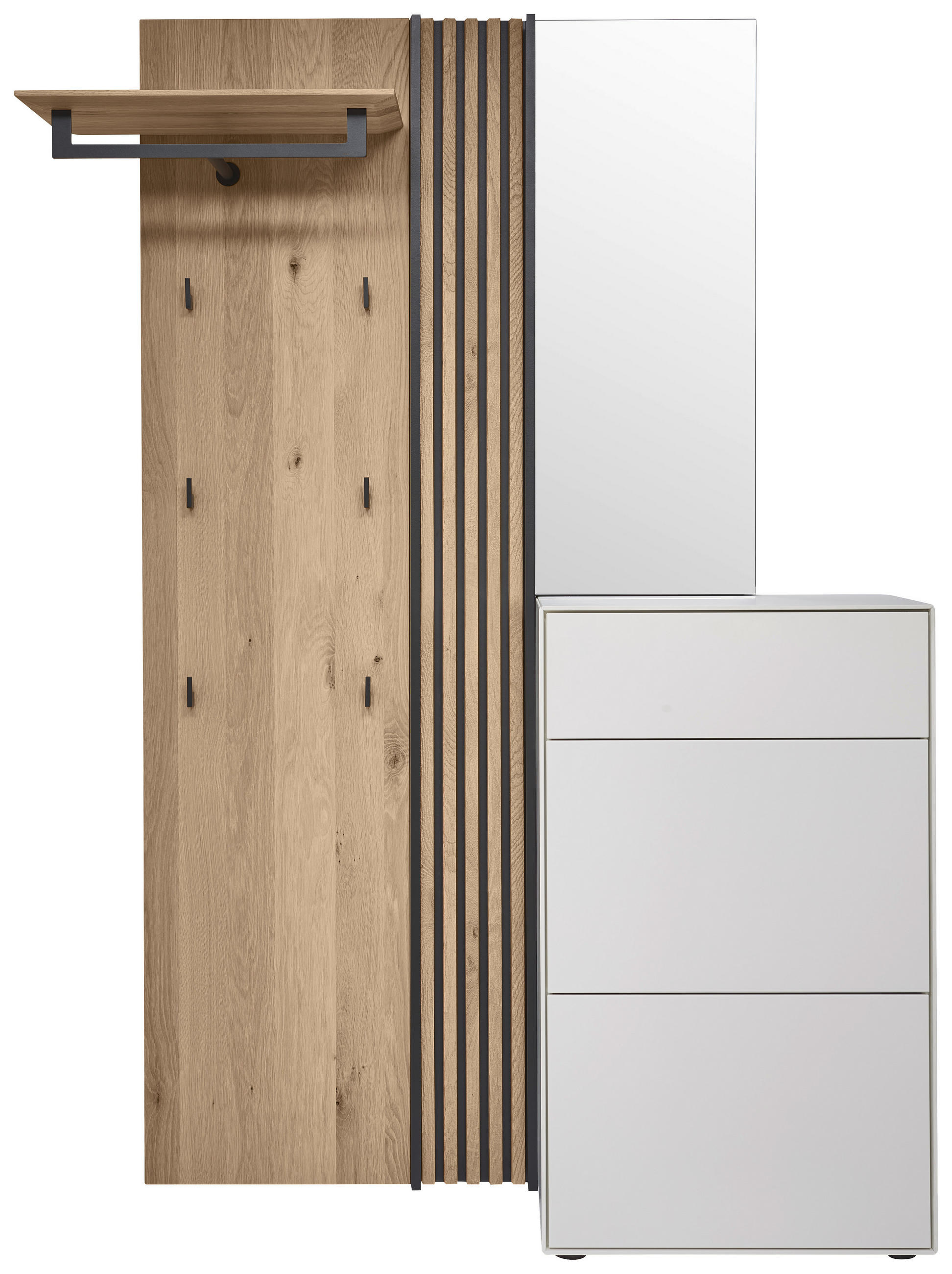 GARDEROBE 3-teilig  in 125/196/39 cm  - Eichefarben/Weiß, Design, Glas/Holz (125/196/39cm) - Johann Jakob