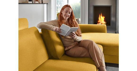 ECKSOFA  in Chenille, Flachgewebe Currygelb  316/175 cm  - Currygelb/Schwarz, Design, Textil/Metall (316/175cm) - Dieter Knoll
