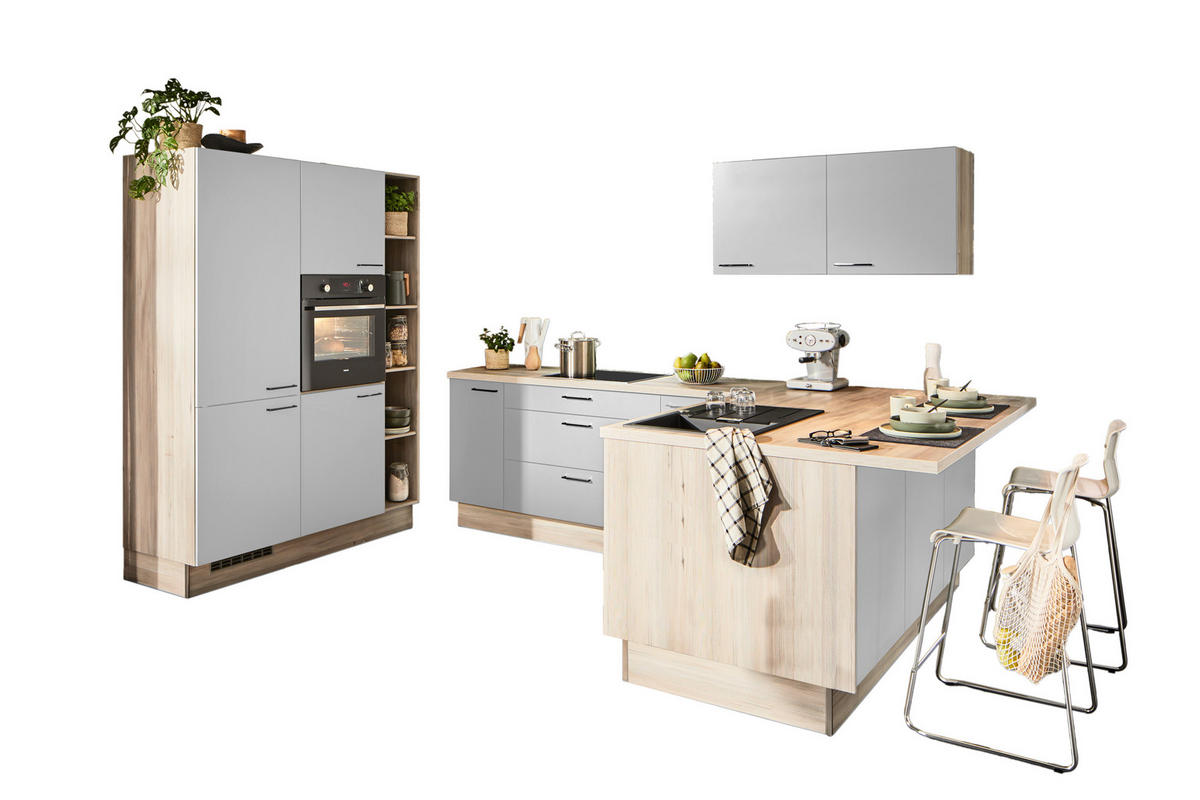 ECKKÜCHE  in Hellgrau  - Hellgrau/Schwarz, Design, Holzwerkstoff/Metall (150/280/192cm) - Xora