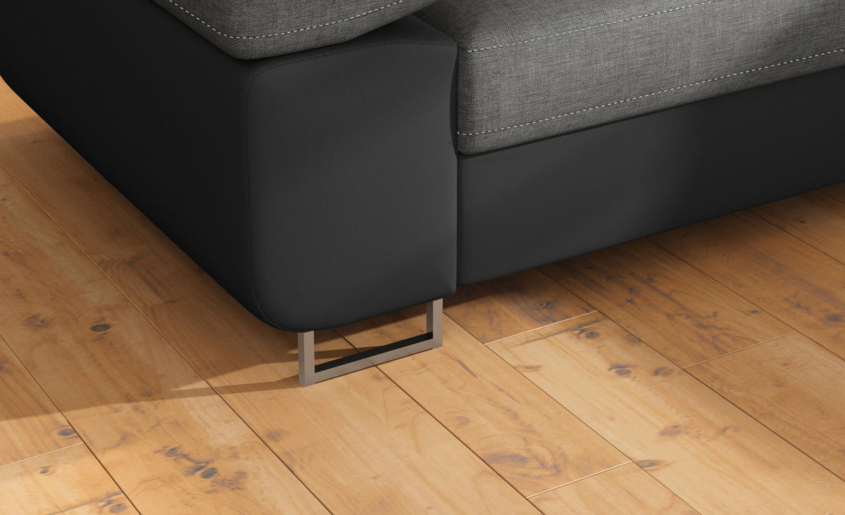 ECKSOFA Grau, Schwarz Textilgeflecht  - Chromfarben/Schwarz, Design, Textil/Metall (272/203cm) - MID.YOU