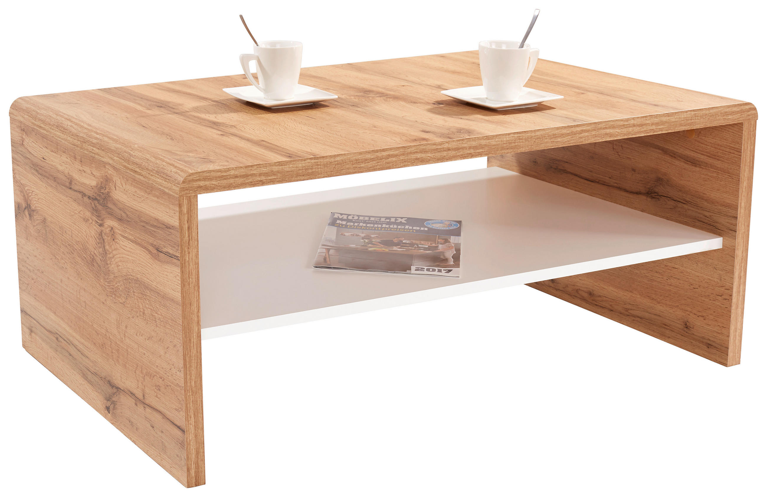 Couchtisch mit Ablagefach Cala Luna, Wotan Eiche Dekor/Weiß