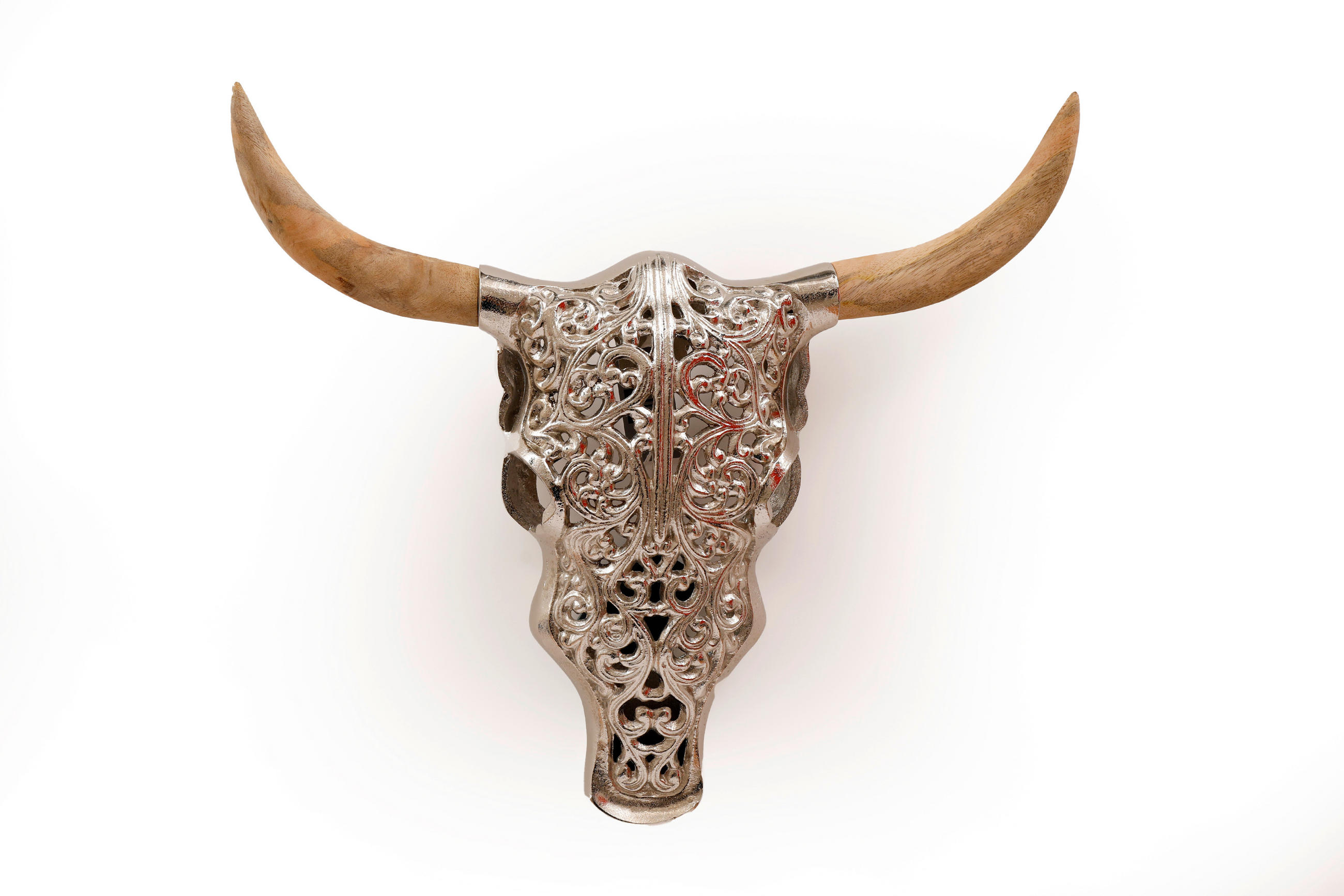 DEKORAČNÁ LEBKA - svetlohnedá/hliníková, Basics, kov/drevo (40.5/42.5/8.0cm)