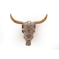 DEKORAČNÁ LEBKA - svetlohnedá/hliníková, Basics, kov/drevo (40.5/42.5/8.0cm)