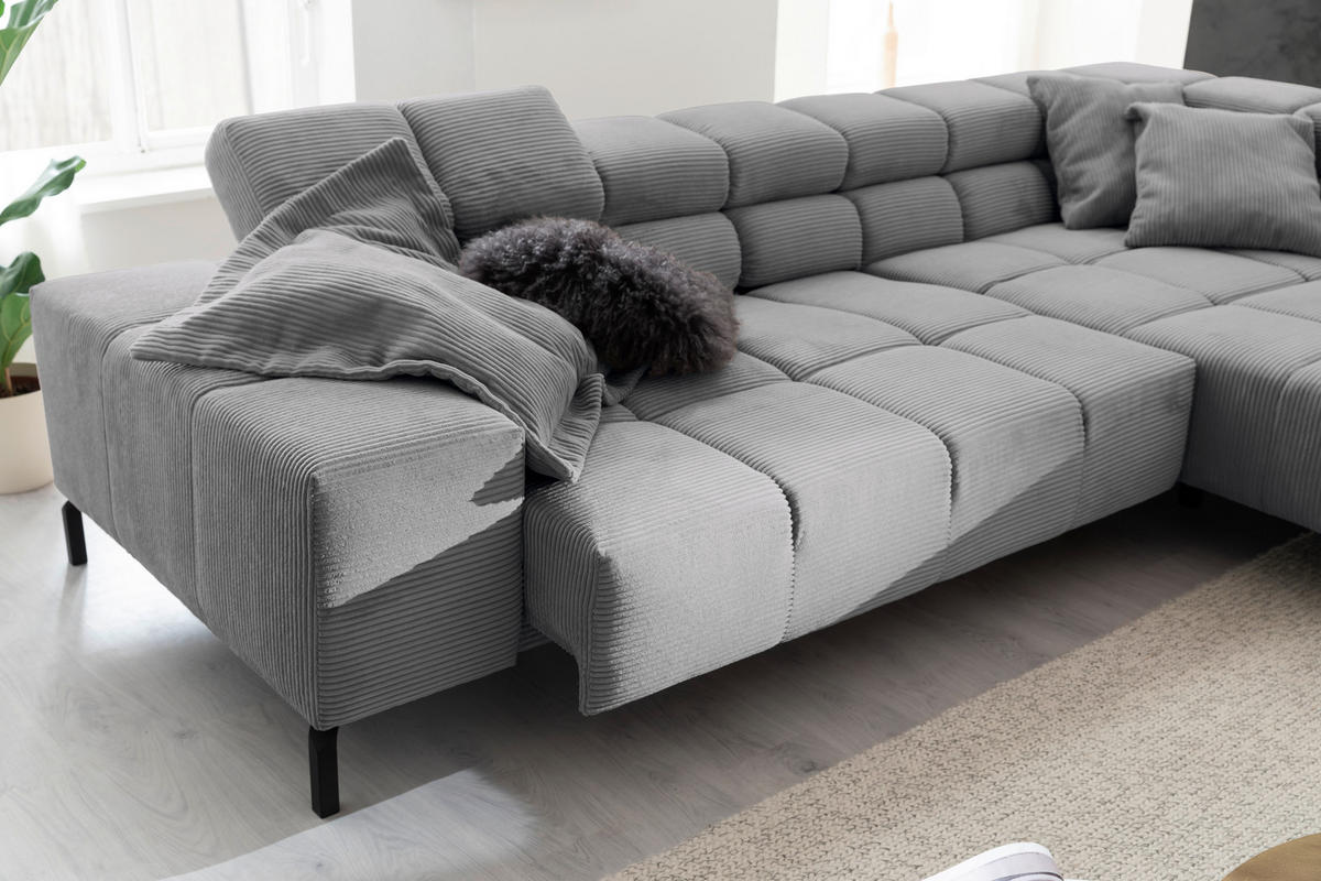 ECKSOFA in Cord Dunkelgrau  - Dunkelgrau/Schwarz, Design, Textil/Metall (321/216cm) - Hom`in