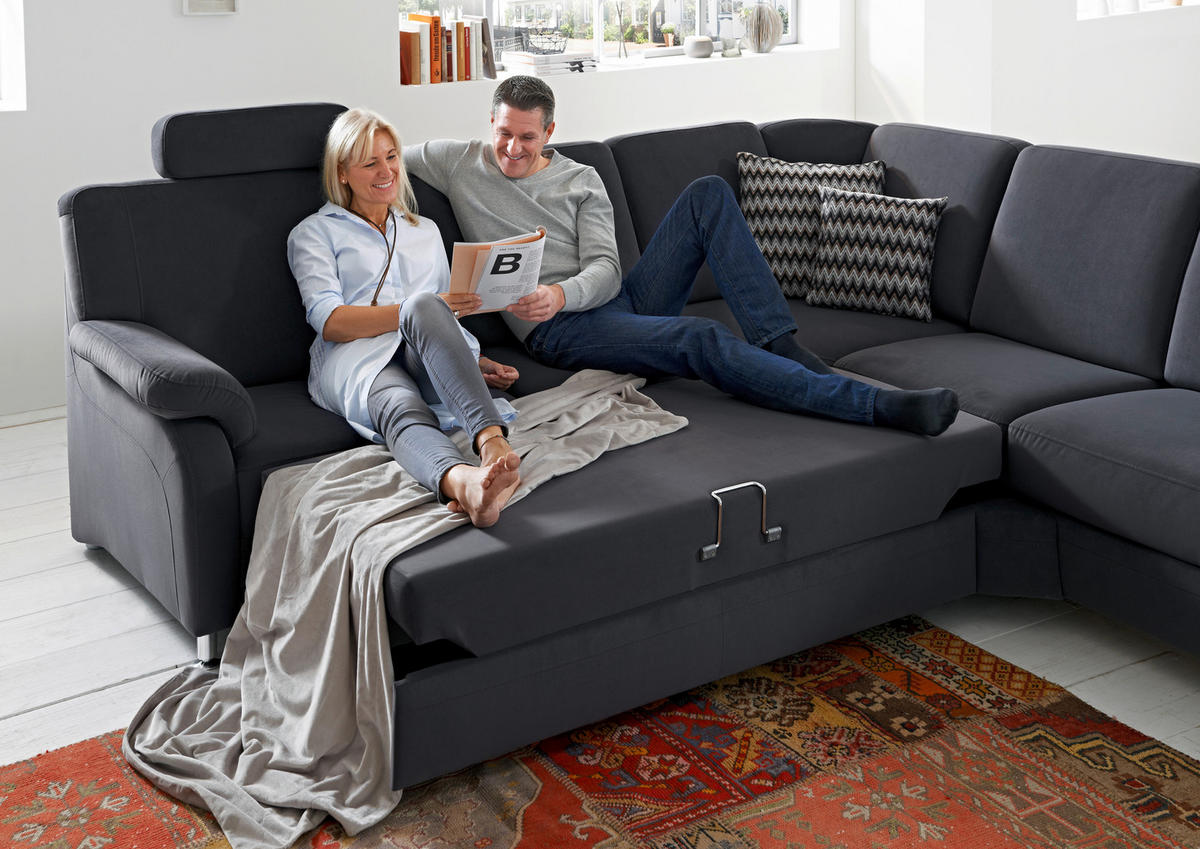 ECKSOFA in Flachgewebe Anthrazit  - Anthrazit/Alufarben, Konventionell, Textil/Metall (269/289cm) - Beldomo System