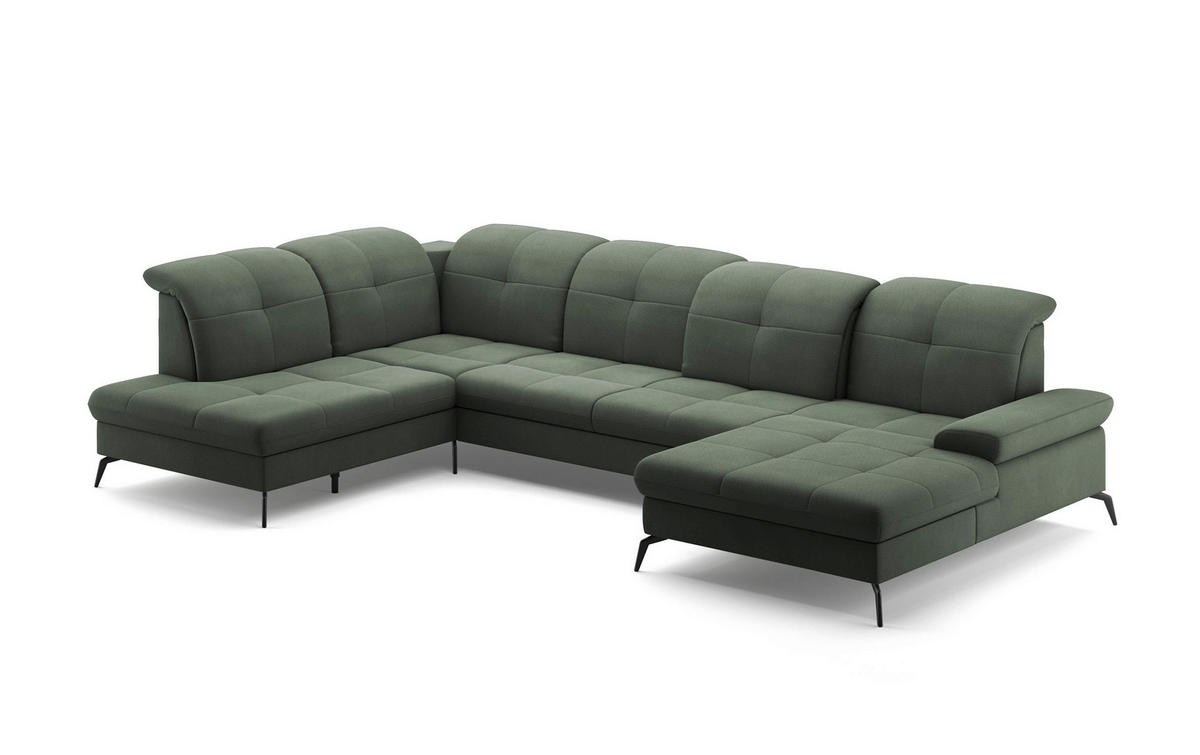 WOHNLANDSCHAFT in Flachgewebe Grün  - Schwarz/Grün, Konventionell, Textil/Metall (231/357/185cm) - Sit & More