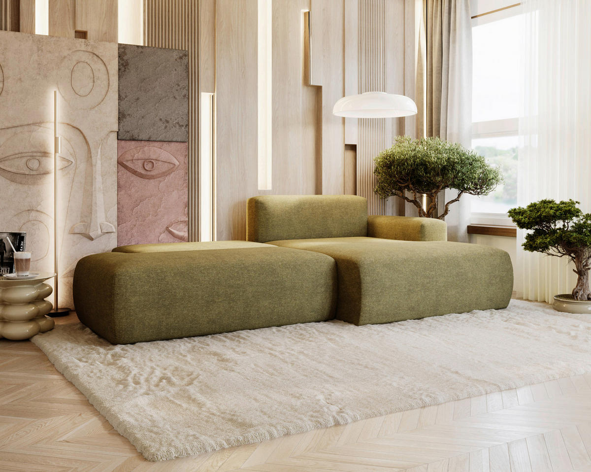 ECKSOFA REVE in Chenille Grün  284/160 cm  - Schwarz/Grün, Design, Kunststoff/Textil (284/160cm) - Livetastic