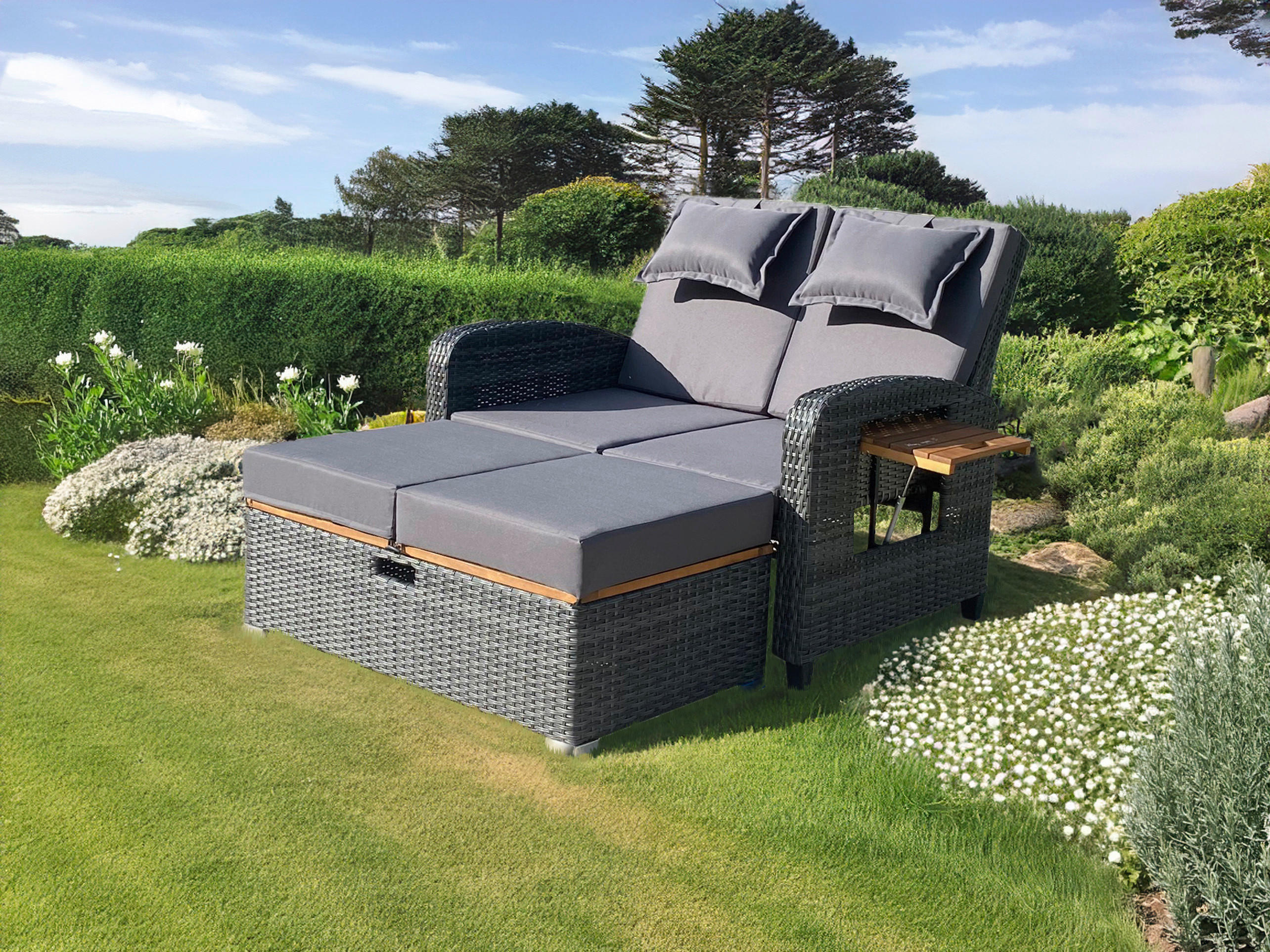 LOUNGEGARNITUR Akazie massiv Stahl  - Dunkelgrau/Anthrazit, Basics, Holz/Kunststoff (116/95/118cm) - Gardenson