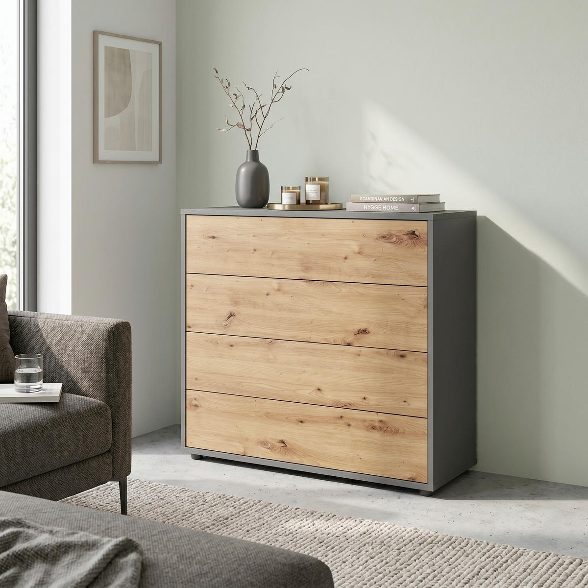 KOMMODE Mailand Typ 3, 79/73/33 cm, 4 Schublade(n)  - Anthrazit/Schwarz, MODERN, Holzwerkstoff/Kunststoff (79/73/33cm) - MID.YOU
