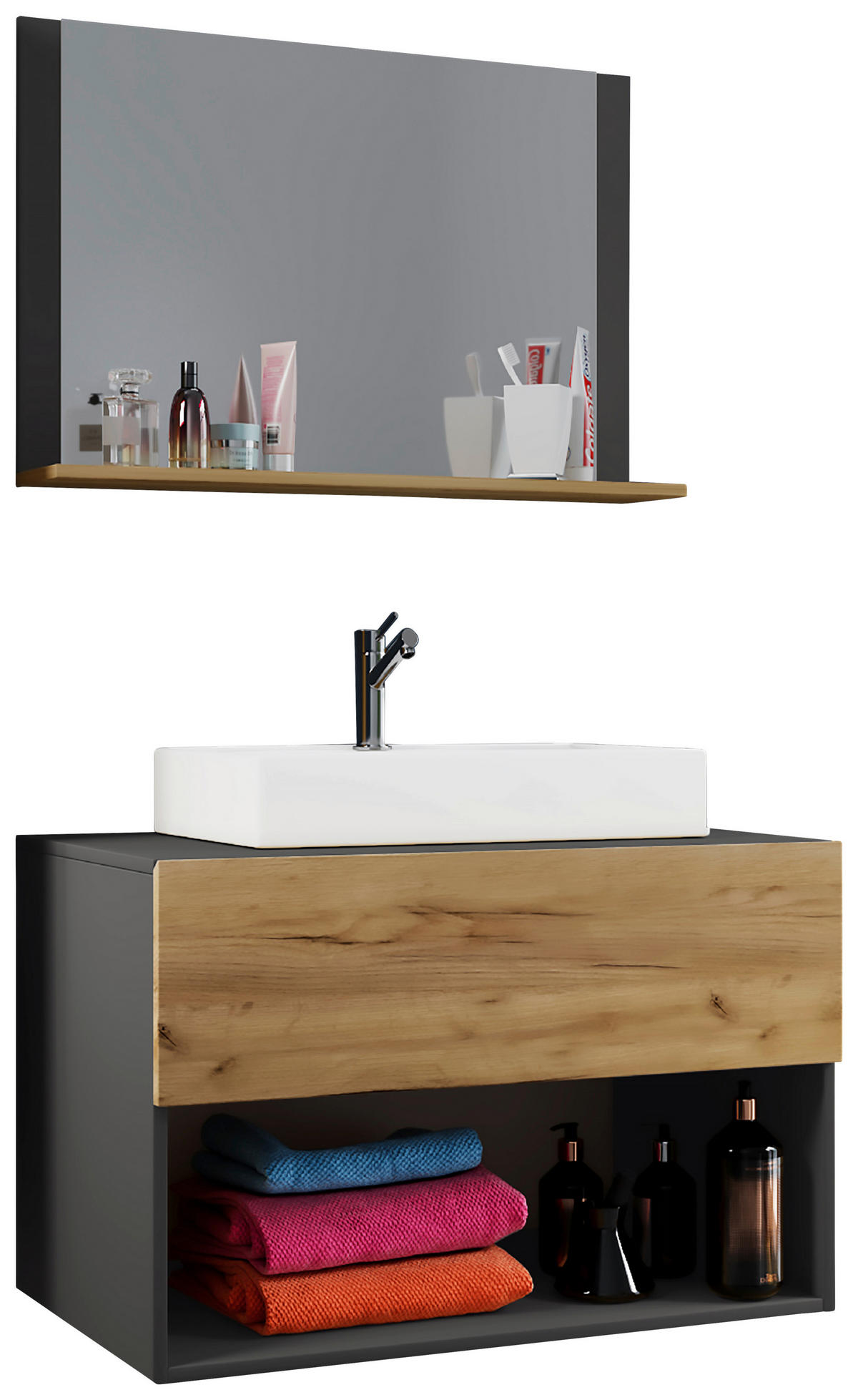 BADEZIMMER 3-teilig  in 80 cm  - Honigeiche/Weiss, Modern, Keramik/Holzwerkstoff (80cm) - MID.YOU
