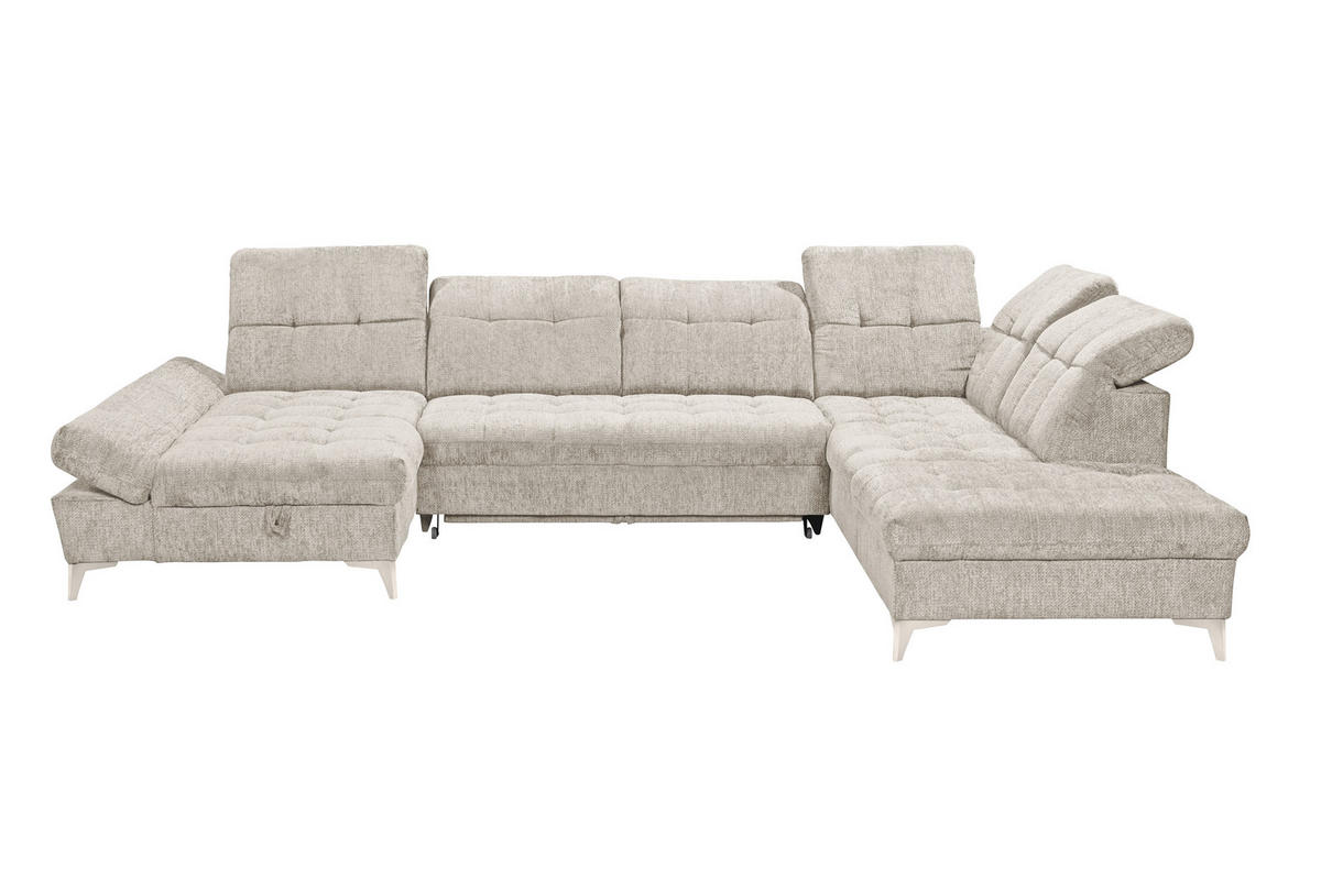 WOHNLANDSCHAFT Mikrovelours Weiss  - Kaschmir/Weiss, Modern, Kunststoff/Textil (169/348/245cm) - MID.YOU