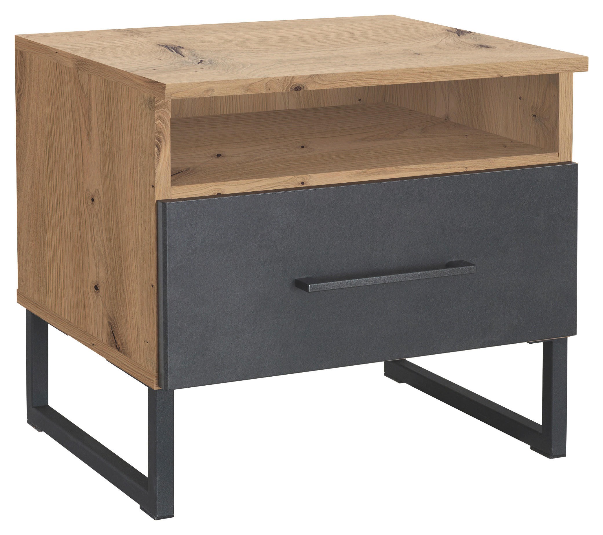 NACHTKÄSTCHEN 47/44/44 cm  in Anthrazit, Graphitfarben, Eiche Artisan  - Anthrazit/Graphitfarben, MODERN, Holzwerkstoff/Metall (47/44/44cm) - Rauch Möbel