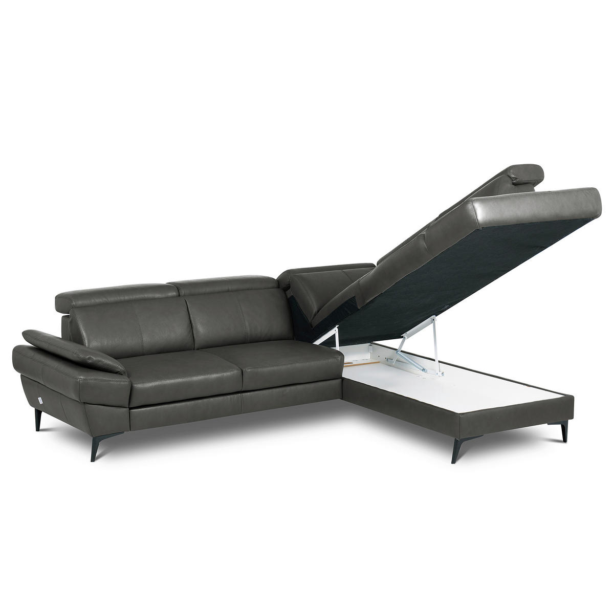 ECKSOFA Lederlook Echtleder Anthrazit  - Anthrazit/Schwarz, Design, Leder/Textil (264/211cm) - Livetastic