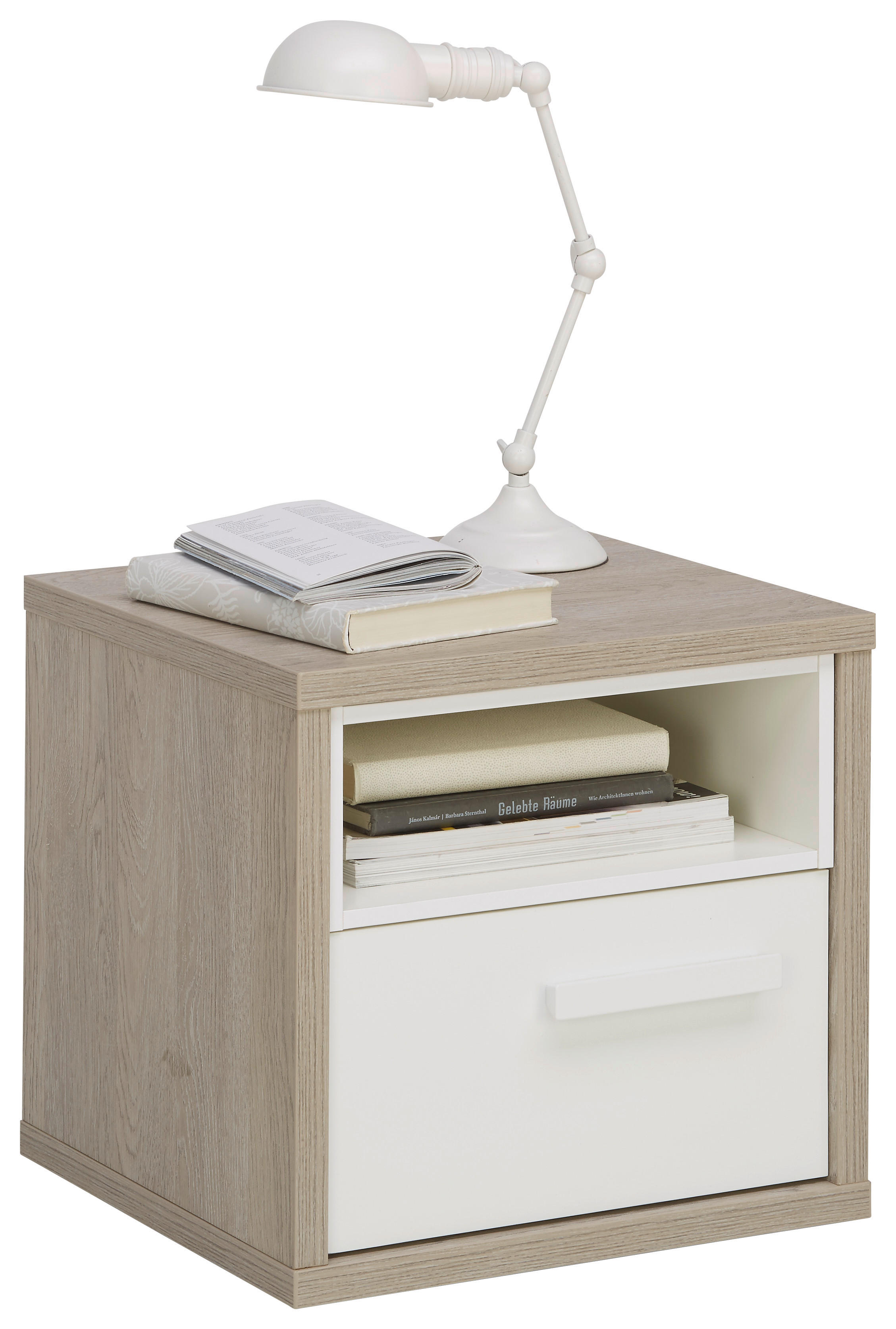 NOPTIERĂ in alb, culoare lemn stejar  - alb/culoare lemn stejar, Konventionell, material pe bază de lemn (45/42/40cm) - Xora