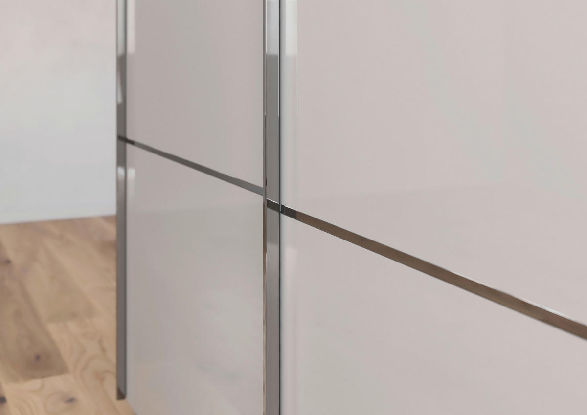 SCHWEBETÜRENSCHRANK in Grau, Schwarz  - Chromfarben/Schwarz, Konventionell, Glas/Holzwerkstoff (242/223/68cm) - Novel