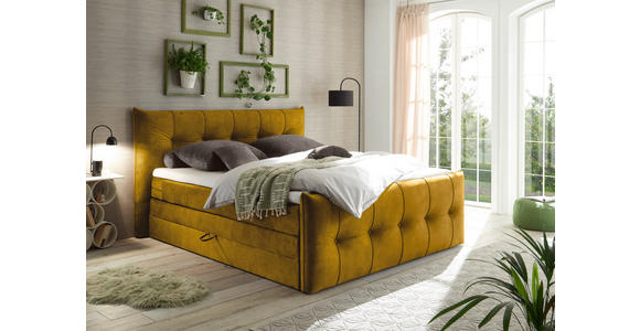 BOXSPRINGBETT 180/200 cm in Senfgelb - Senfgelb/Schwarz, KONVENTIONELL, Kunststoff/Textil (180/200cm) - Esposa