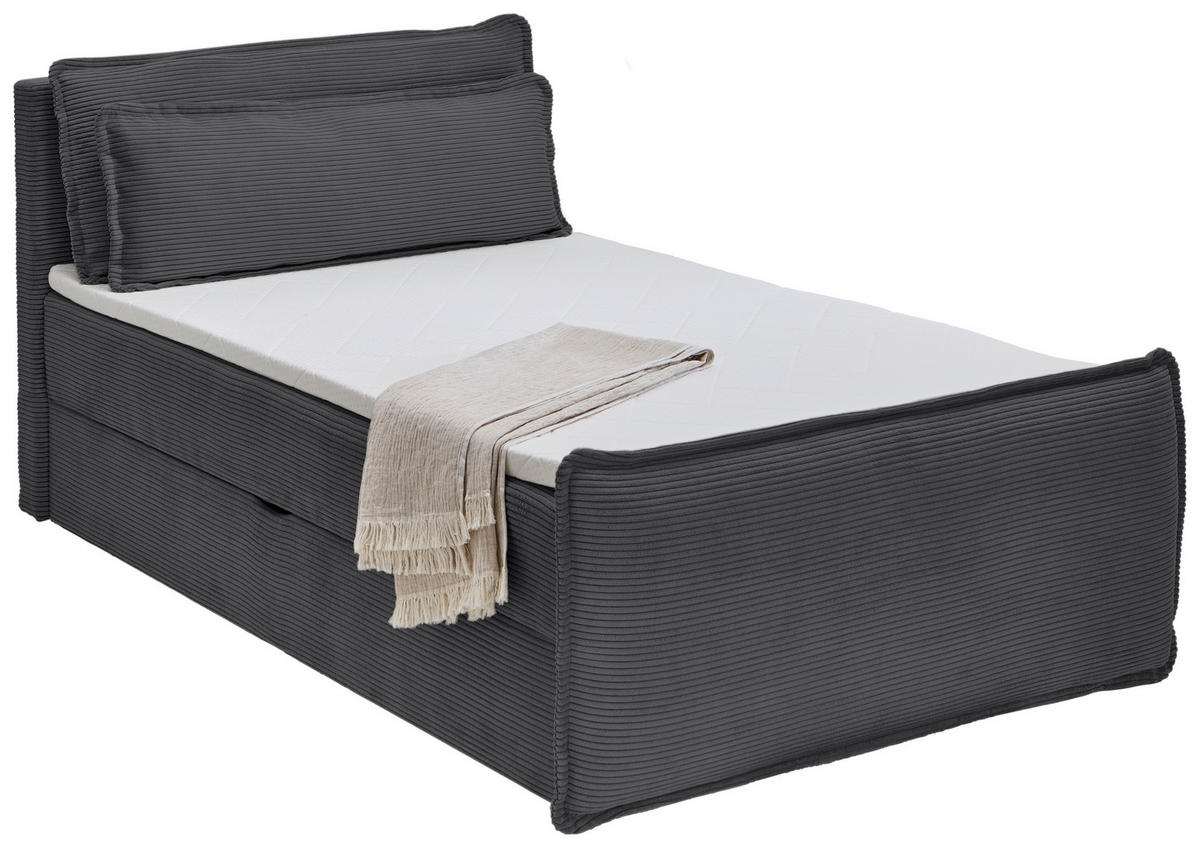 BOXBETT 120/200 cm,  in Anthrazit, Kissen, Bettkasten, Topper, H3 = fest  - Anthrazit/Schwarz, Design, Kunststoff/Textil (120/200cm) - Chameo