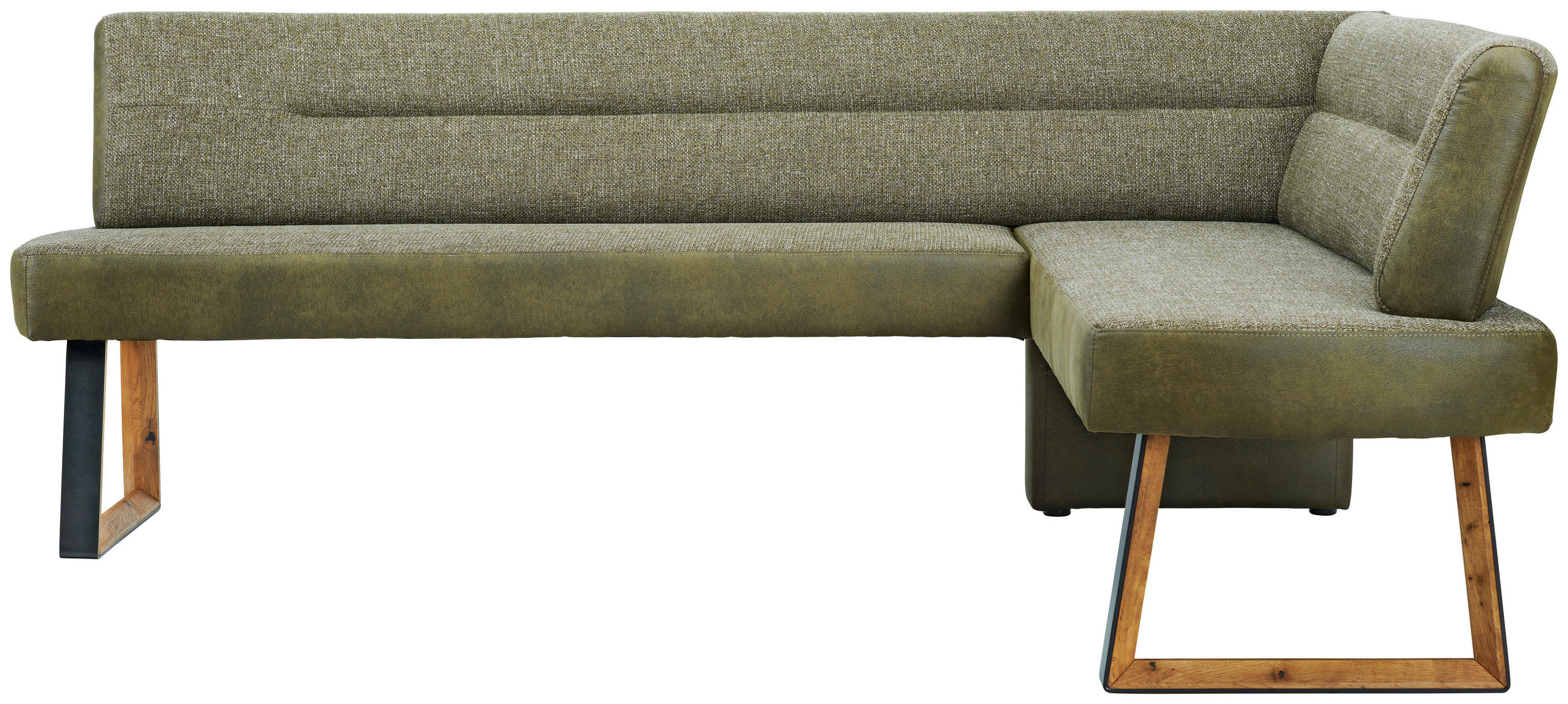 ECKBANK 225/173 cm Webstoff Grün, Eichefarben Eiche massiv Metall, Holz   - Eichefarben/Schwarz, KONVENTIONELL, Holz/Textil (225/173cm) - Voleo