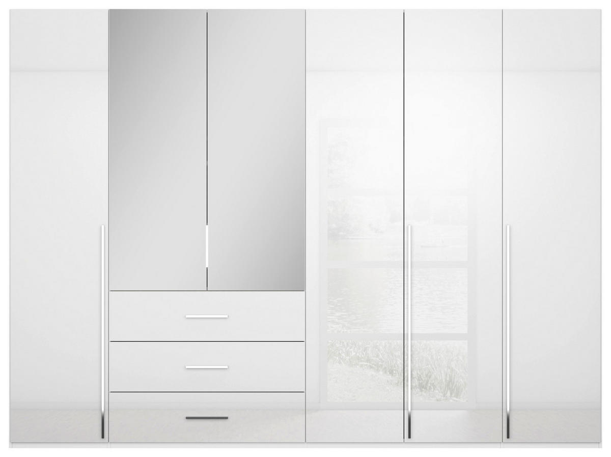 DREHTÜRENSCHRANK in Weiss, Weiss Hochglanz  - Weiss Hochglanz/Chromfarben, Design, Glas/Holzwerkstoff (301/223/60cm) - home24