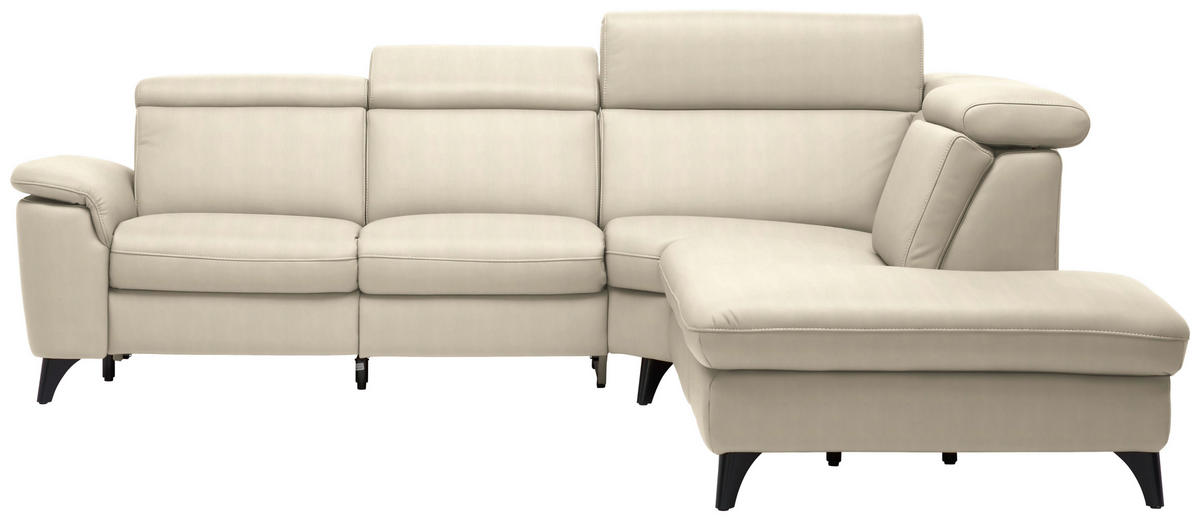 ECKSOFA in Echtleder Creme  - Creme/Schwarz, Design, Leder/Metall (285/239cm) - Cantus
