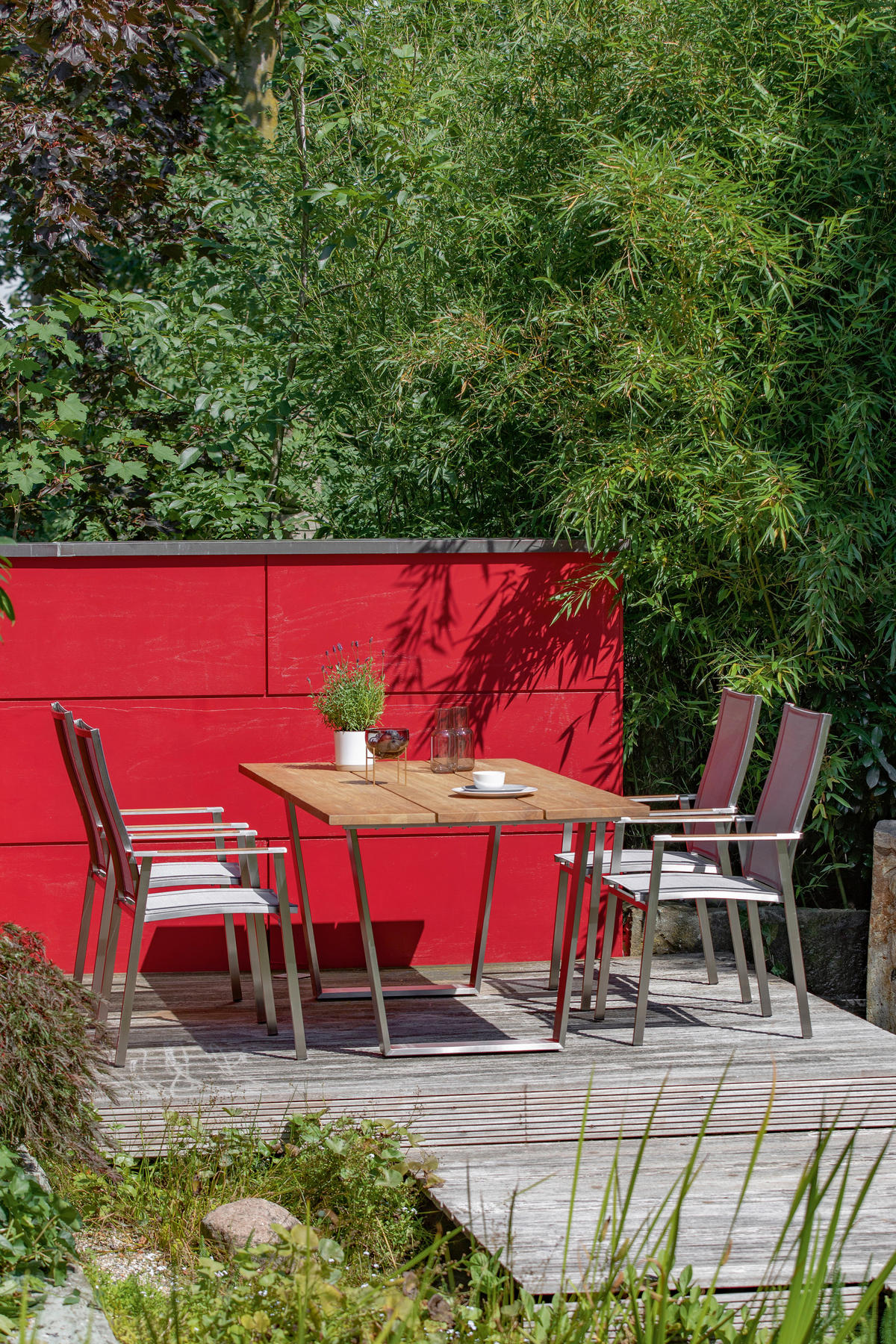 GARTENTISCH 200/95/76 cm Holz, Metall rechteckig  - Silberfarben/Teakfarben, Design, Holz/Metall (200/95/76cm)