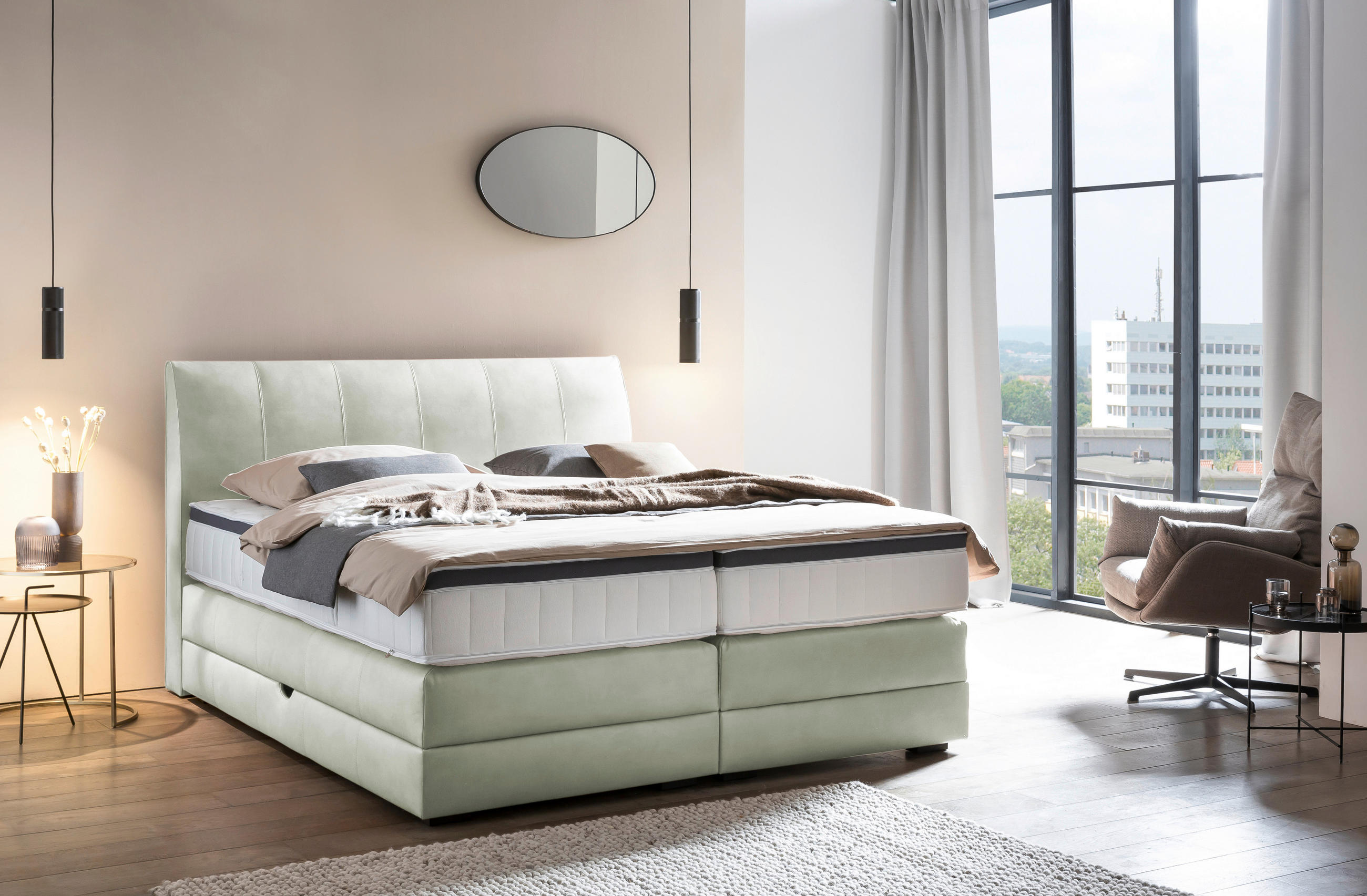 BOXSPRINGBETT 160/200 cm  in Pastellgrün  - Wengefarben/Pastellgrün, Konventionell, Holz/Textil (160/200cm) - Novel