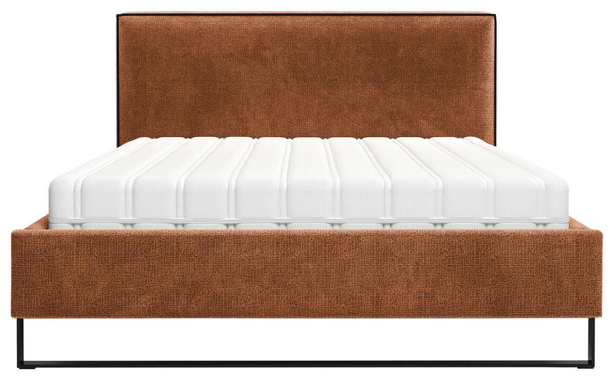 POLSTERBETT 180/200 cm,  in Rostfarben, gepolstertes Kopfteil, Lattenrost, Bettkasten,  - Rostfarben/Schwarz, MODERN, Holz/Holzwerkstoff (180/200cm) - MID.YOU