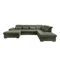 WOHNLANDSCHAFT in Chenille Dunkelgrün  - Dunkelgrün/Schwarz, Modern, Textil/Metall (184/387/252cm) - Livetastic