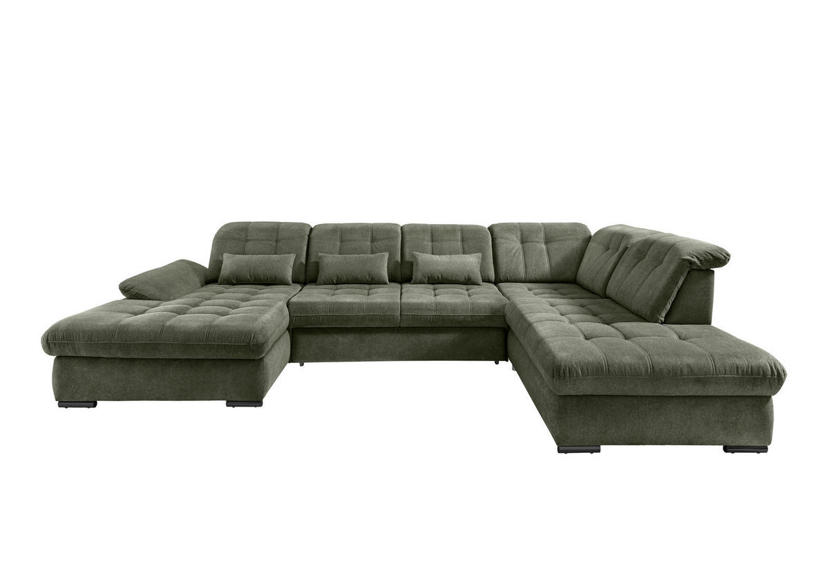 WOHNLANDSCHAFT in Chenille Dunkelgrün  - Dunkelgrün/Schwarz, Modern, Textil/Metall (184/387/252cm) - Livetastic