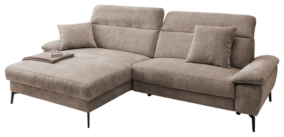 ECKSOFA CANCELLI in Chenille Braun  178/300 cm  - Schwarz/Braun, KONVENTIONELL, Textil/Metall (178/300cm) - Livetastic