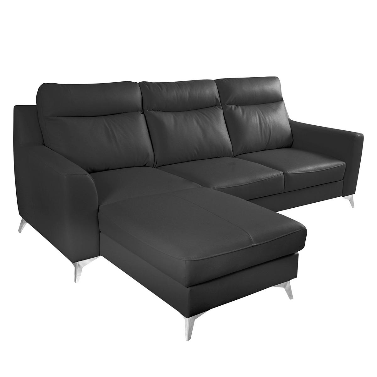 ECKSOFA Lederlook Echtleder Schwarz  - Chromfarben/Schwarz, Design, Leder/Textil (168/236cm) - Livetastic