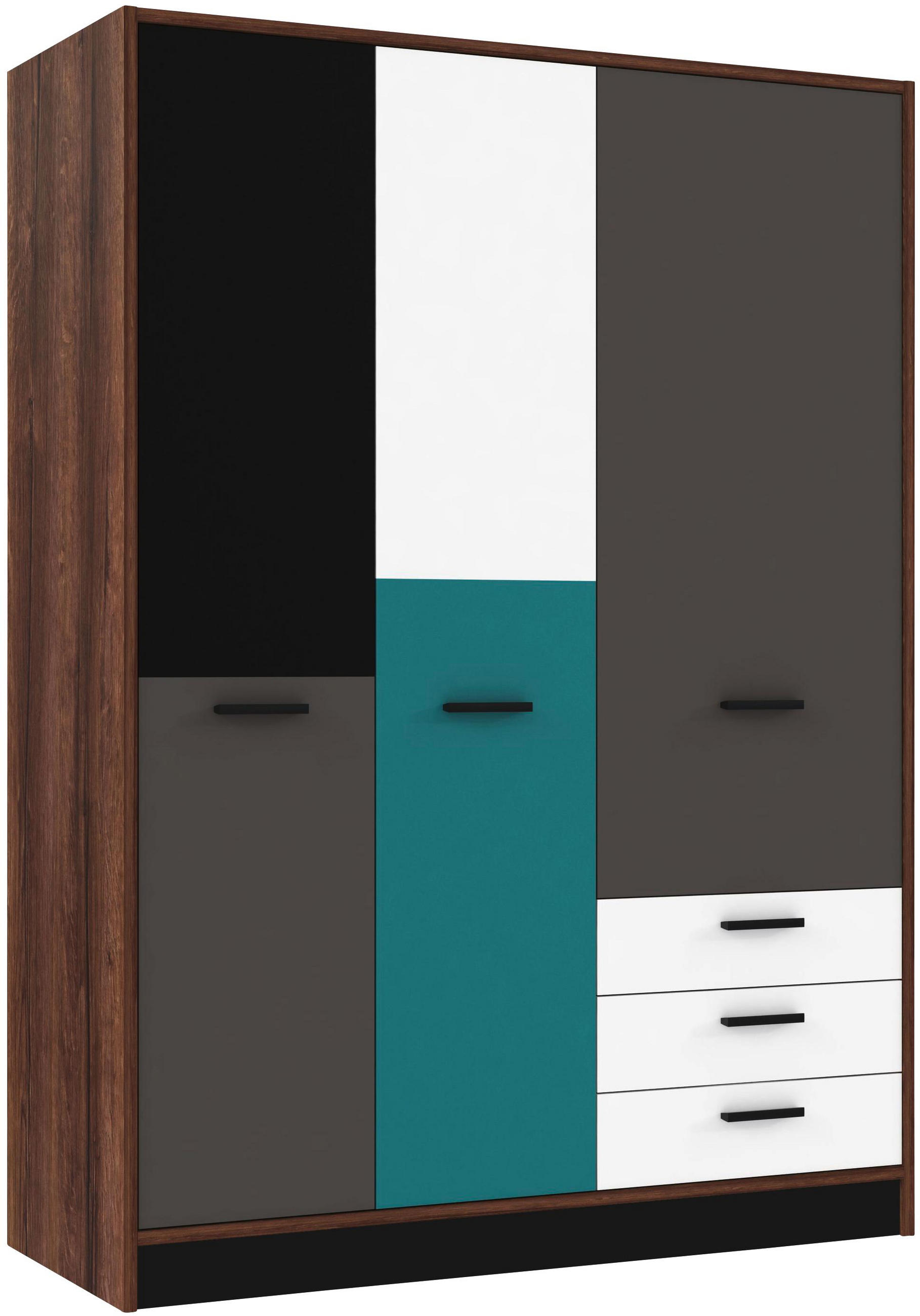 Kleiderschrank in Grau, Grün, Schwarz, Weiß, Eichefarben