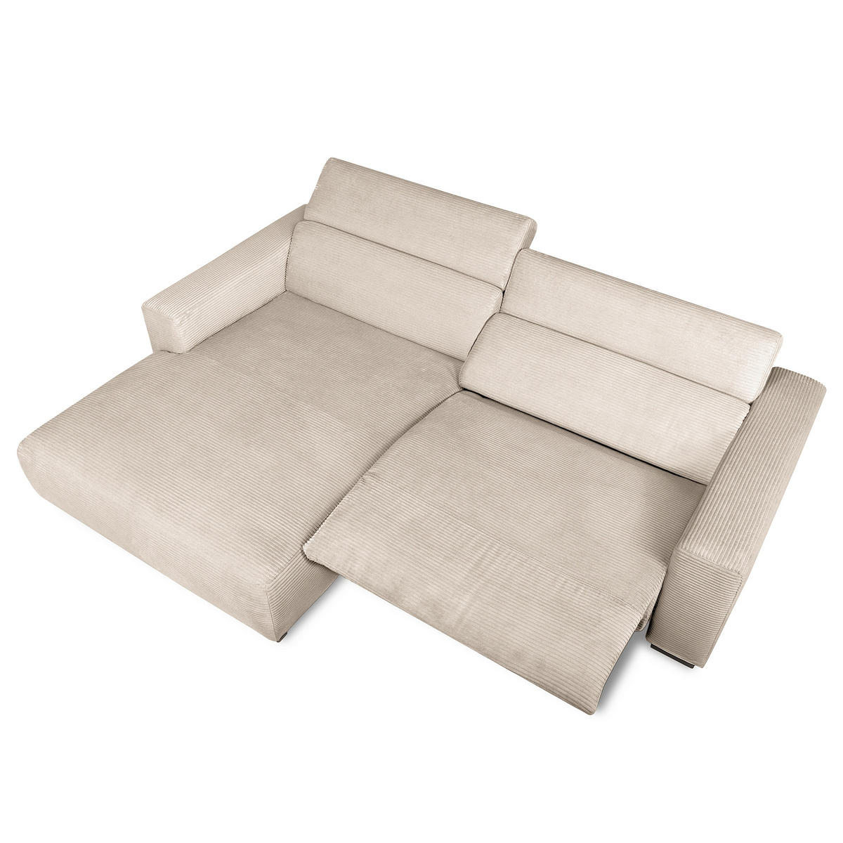 ECKSOFA RENO Hellgrau Cord Relaxfunktion, Kopfteilverstellung  - Hellgrau/Schwarz, Design, Kunststoff/Textil (184/248cm) - Livetastic